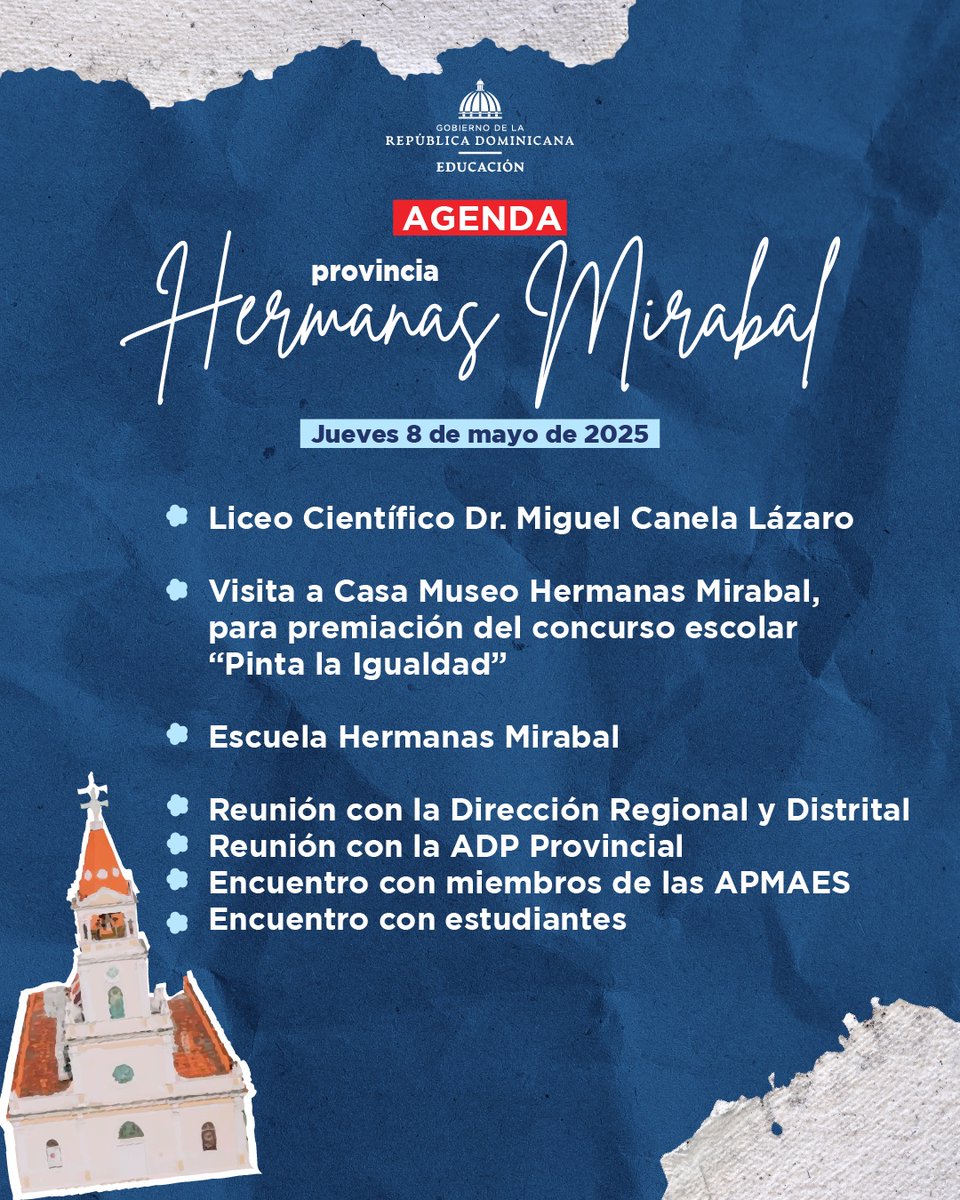 ¡Llegamos a la provincia Hermanas Mirabal!📍

Acompáñanos en el cumplimiento de esta agenda centrada en dialogar y atender las necesidades para elevar la calidad educativa en cada rincón del país.🇩🇴