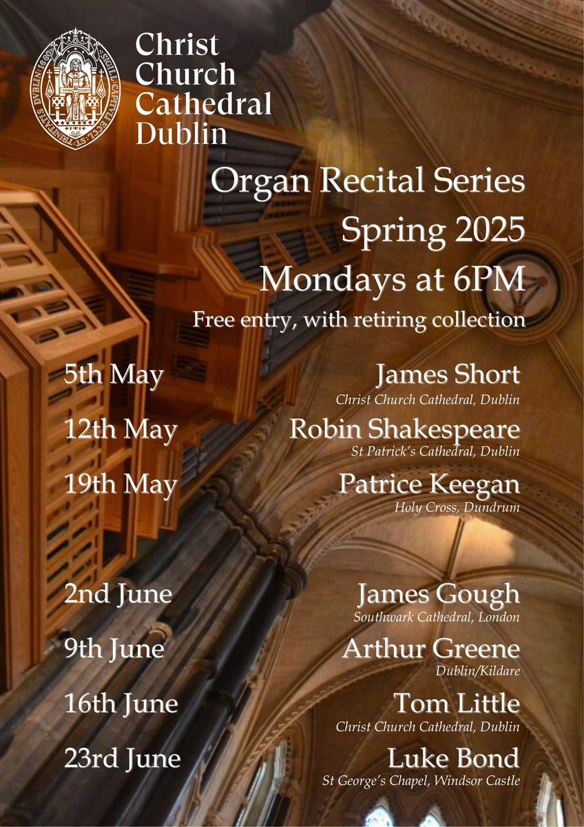 🎶 Tomorrow evening at 6pm, join us for the second-last recital in our spring Organ Recital Series, performed by our Director of Music, Tom Little. Doors open 15 mins before the start. Admission is free, with a retiring collection supporting our musical outreach programme.
