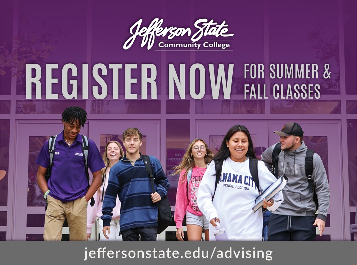 jeffstate's tweet image. Registration is happening now at Jefferson State for both summer and fall semesters!
Go to jeffersonstate.edu/advising today!

Summer registration ends May 28. 
Summer classes begin May 21.
Fall registration ends August 22. 
Fall classes begin August 18.