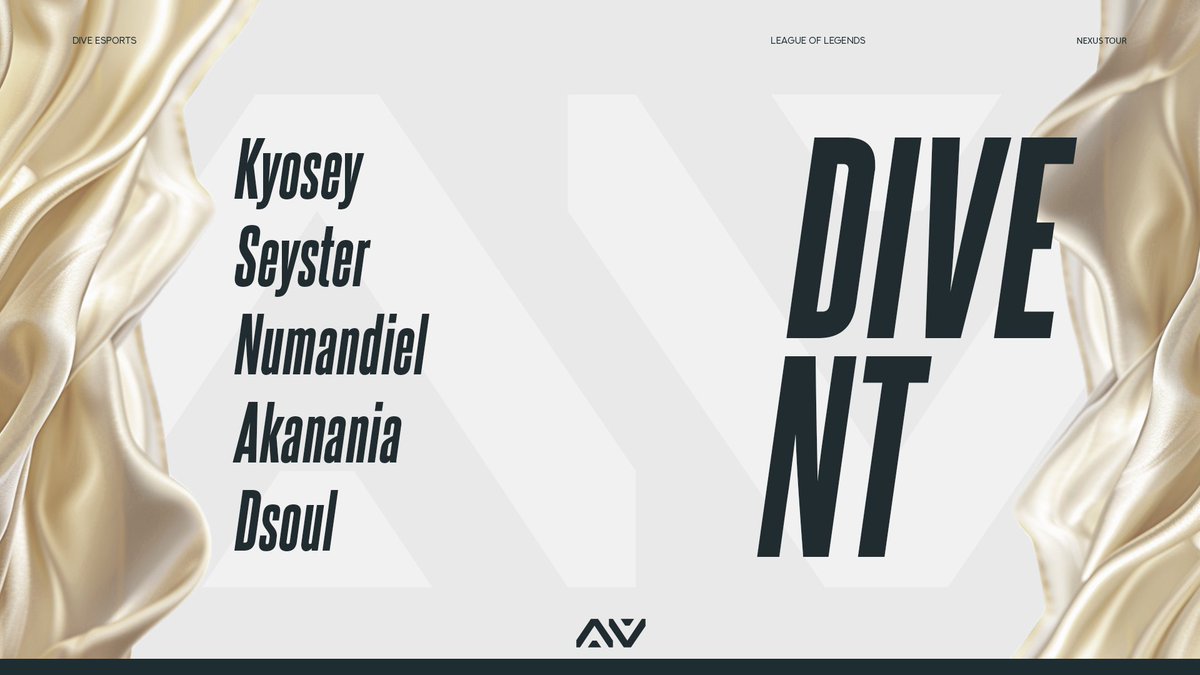 Nouveau roster, nouvelle quête ! 💫

On arrive pour conquérir le Nexus Tour. Dès samedi, venez suivre ces légendes écrire les premières lignes de notre histoire. 📖

Top : <a href="/Kyosey_LoL/">Kyosey</a> 
Jgl : <a href="/MeynetS/">Samuel Meynet</a> 
Mid : <a href="/Numandiel/">Numandiel</a> 
Bot : <a href="/akanania1/">Akanania</a> 
Supp : <a href="/dsoul_lol/">Dsoul</a> 

#DIVEINTOACTION
