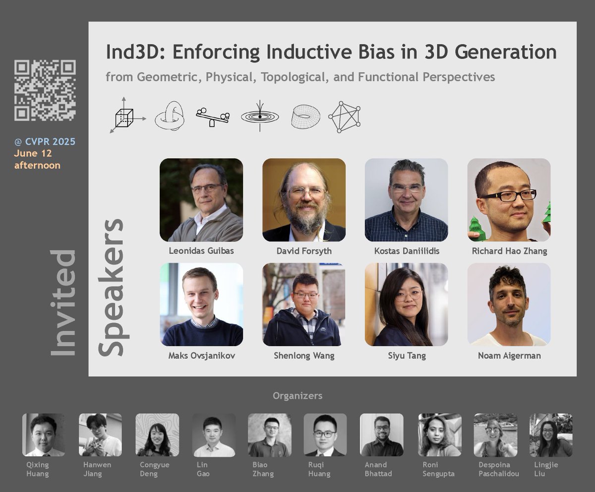 Hanwen Jiang (@hanwenjiang1) on Twitter photo 🔍 3D is not just pixels—we care about geometry, physics, topology, and functions.
But how to balance these inductive biases with scalable learning?
👀 Join us at Ind3D workshop <a href="/CVPR/">#CVPR2025</a> (June 12, afternoon)
for discussions on the future of 3D models!
🌐 ind3dworkshop.github.io/cvpr2025 🔍 3D is not just pixels—we care about geometry, physics, topology, and functions.
But how to balance these inductive biases with scalable learning?
👀 Join us at Ind3D workshop <a href="/CVPR/">#CVPR2025</a> (June 12, afternoon)
for discussions on the future of 3D models!
🌐 ind3dworkshop.github.io/cvpr2025