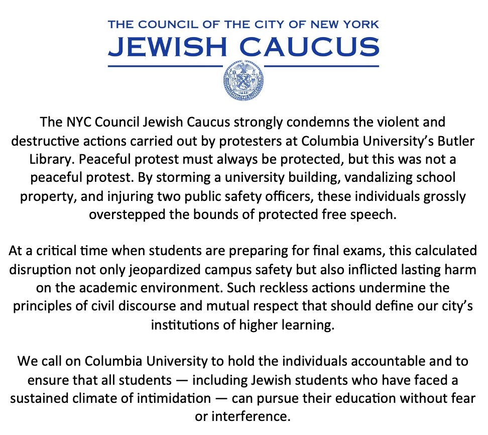 Our statement on the events at Columbia University