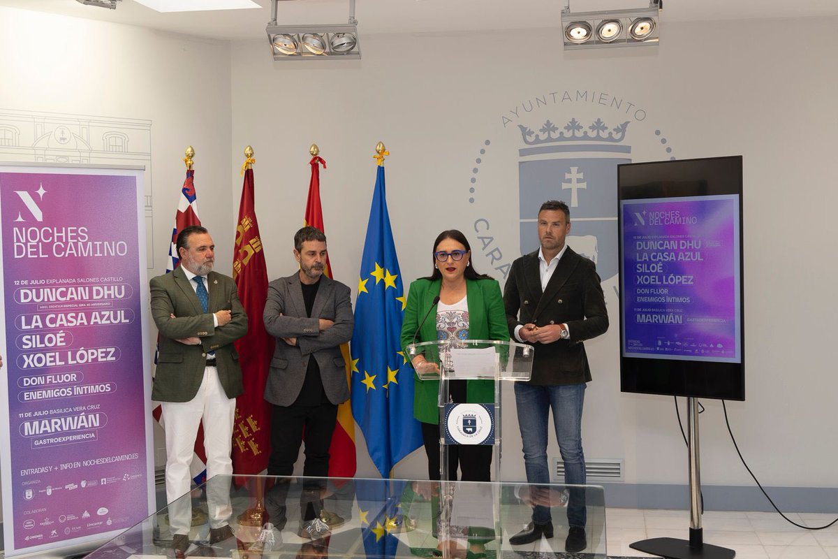 CaminoCaravaca's tweet image. Esta mañana se ha presentado oficialmente en el @AytoCaravaca 🏛️ la 2ª edición de #NochesDelCamino.
Un acto en el que se ha confirmado la incorporación de SILOÉ 🌠 como cierre de cartel del festival.
Con presencia del alcalde, la directora gral de Turismo y Joaquín Crash deMusic
