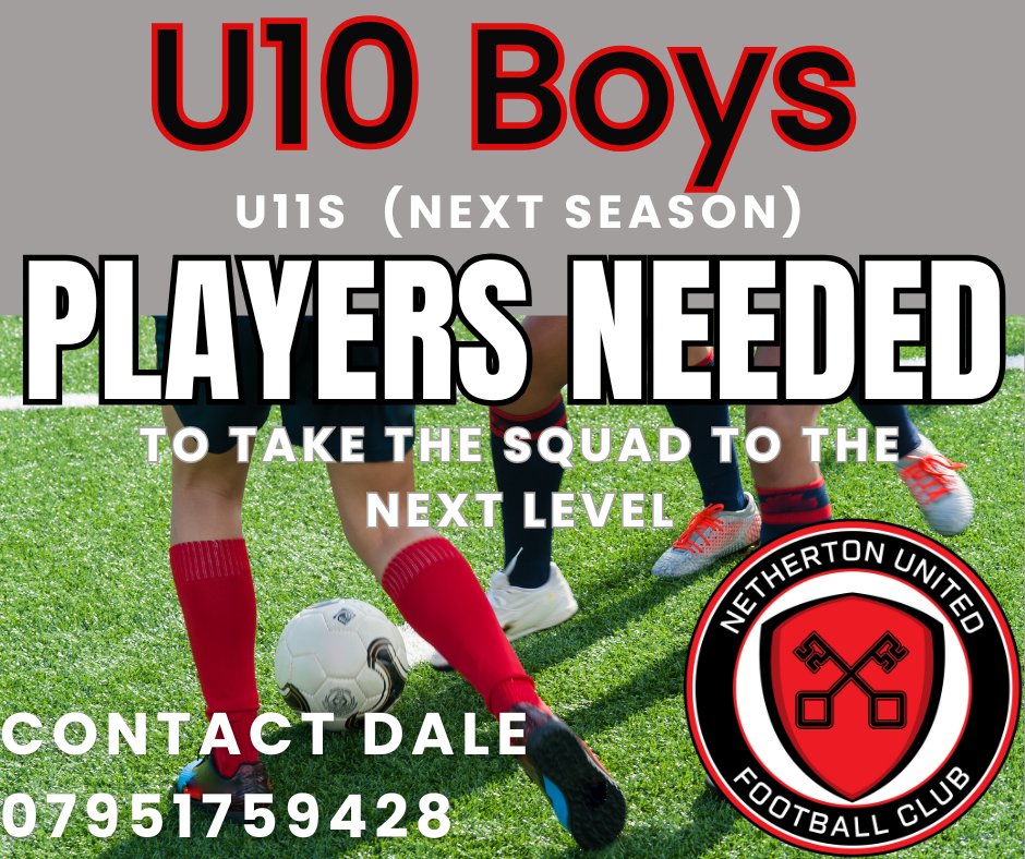 ⚽ U10 Boys Wanted – Join Our U11 Squad for Next Season! ⚽

We’re looking for a few U10 boys (moving to U11s next season) to strengthen our squad and continue building a team that works hard, supports each other, and plays with purpose.

Let’s take the next step together! ⚽💪