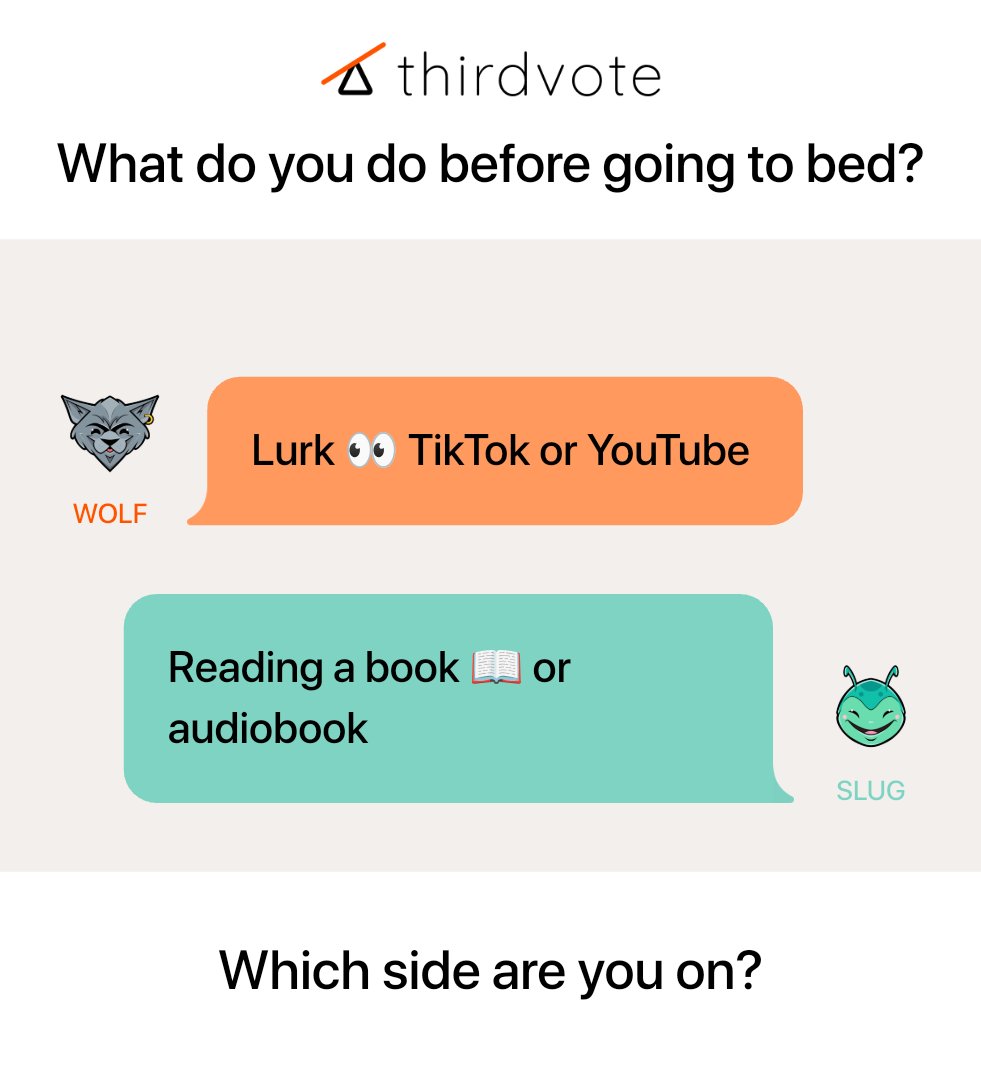 Thirdvote's tweet image. What do you do before going to bed? 

Join the debate 👇 
thirdvote-prod.web.app/cases/ff2af840…

#bedtime #sleep #bed #Sleeper #TikTok #YouTube #audiobook