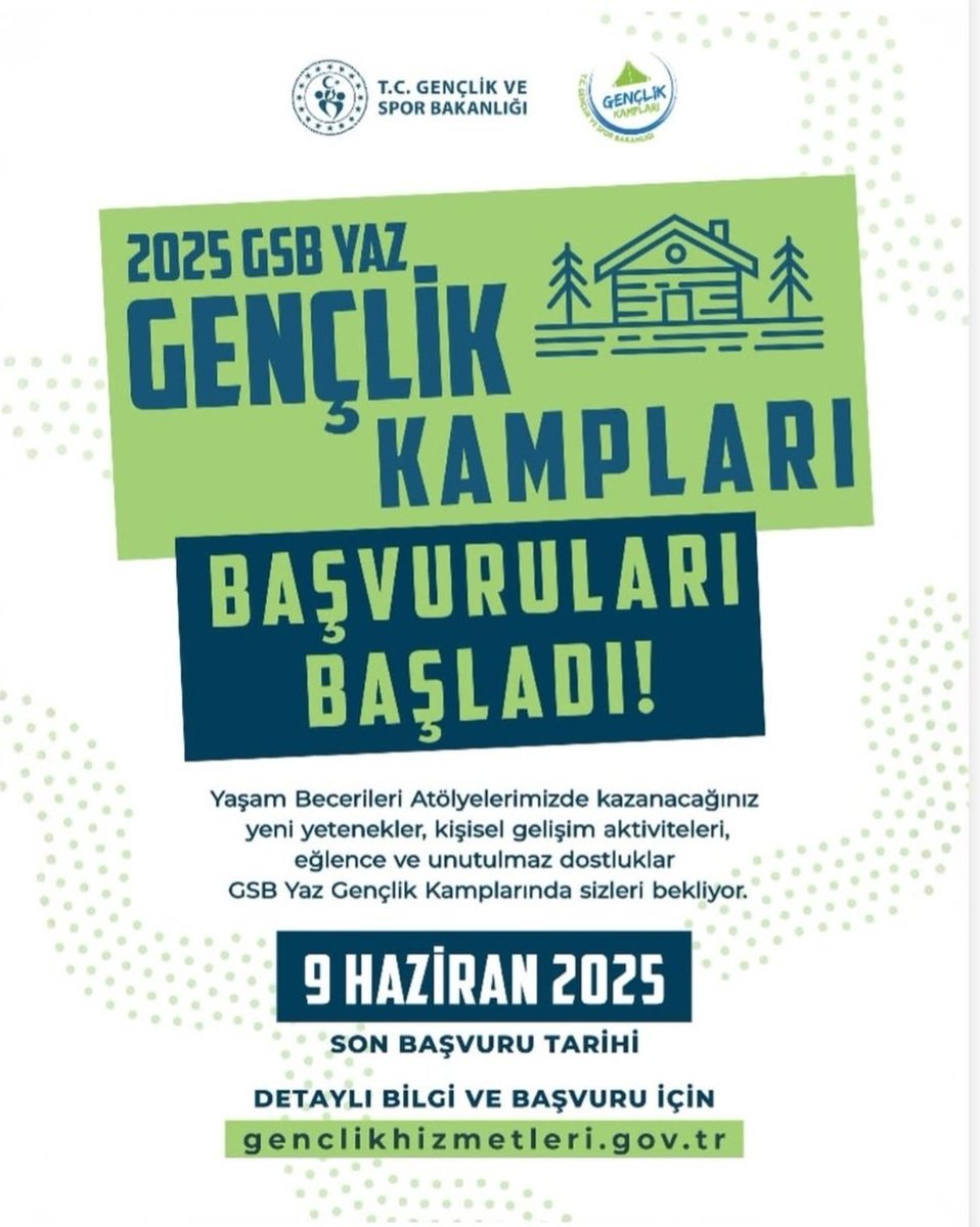 Sevgili gençler heyecanla beklediğiniz 2025 GSB Yaz Gençlik Kampları başvuruları başladı.