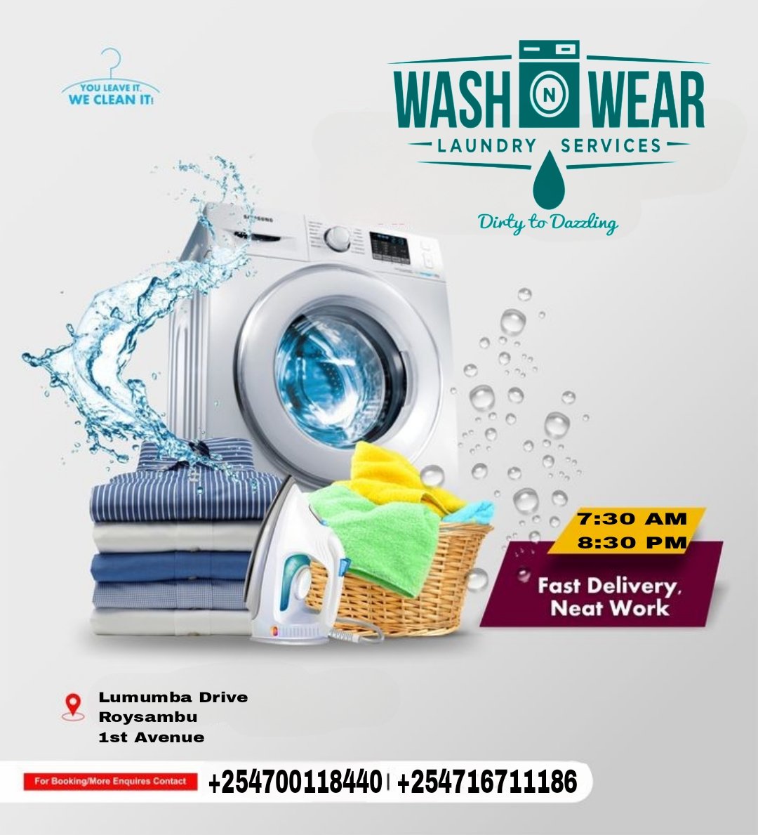 SamwelKolah's tweet image. &quot;We fight the stains so you don’t have to!
Drop your laundry, gain your weekend.
Fast. Fresh. Folded — like magic.&quot;
Serving Roysambu and environment.
#LaundryDay #FreshAndClean #TimeSave
#AtwoliRetire
