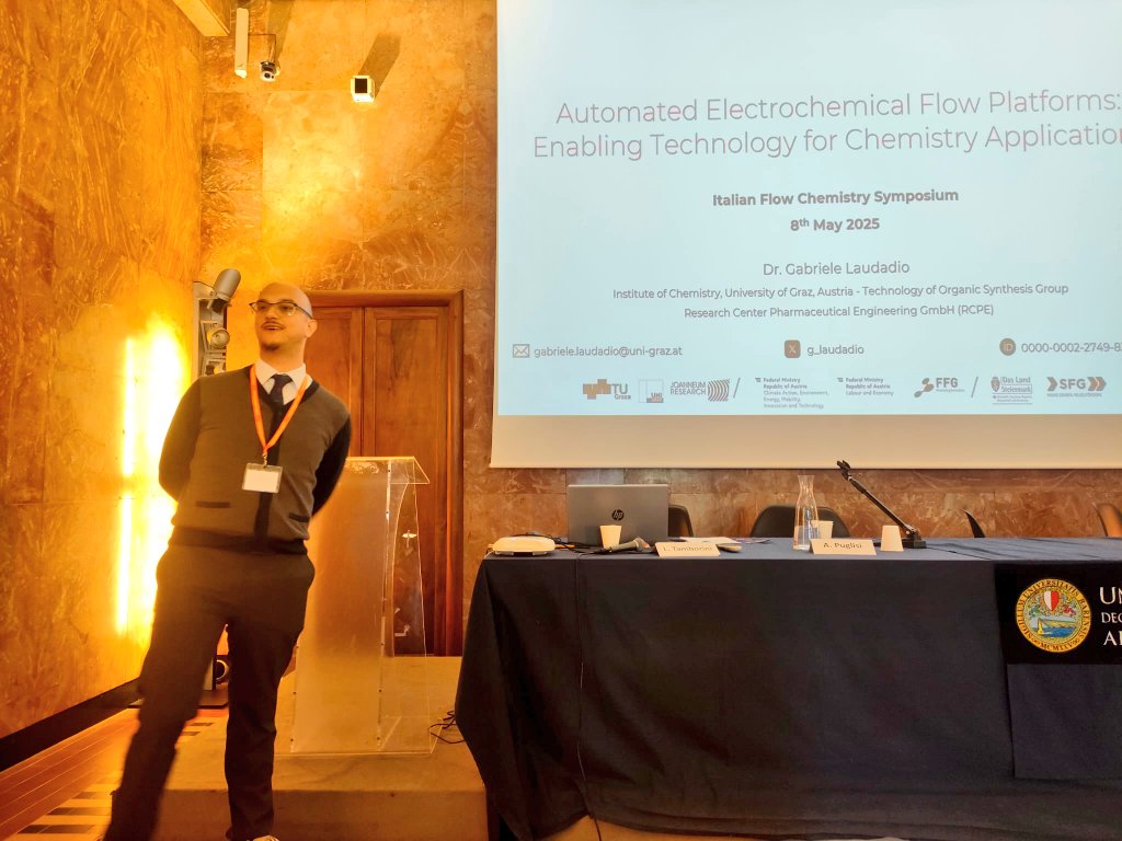 Chiara Cabua (@chiaracabua_) on Twitter photo Today's last keynote lecture is delivered by <a href="/g_laudadio/">Gabriele Laudadio</a> from <a href="/UniGraz/">Uni Graz/University of Graz</a>, showing us the combination of electrochemistry and flow technology for pharmaceutical chemistry applications.
We are happy to have you back in Italy to share some impressive science!
#IFCS2025 <a href="/Luisi_Lab/">Luisi-Lab</a> Today's last keynote lecture is delivered by <a href="/g_laudadio/">Gabriele Laudadio</a> from <a href="/UniGraz/">Uni Graz/University of Graz</a>, showing us the combination of electrochemistry and flow technology for pharmaceutical chemistry applications.
We are happy to have you back in Italy to share some impressive science!
#IFCS2025 <a href="/Luisi_Lab/">Luisi-Lab</a>