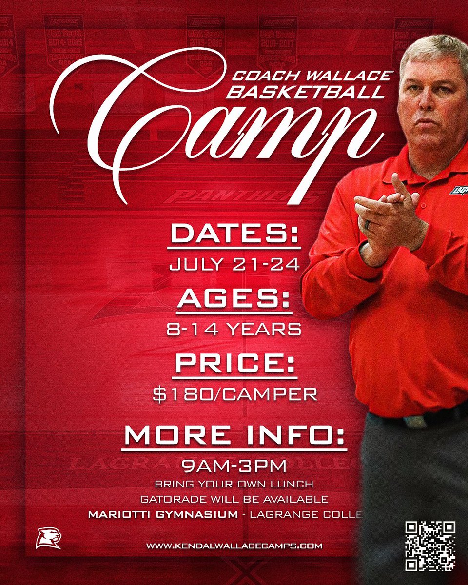 LaGrange College Menβs Basketball (@lagrangembb) on Twitter photo πππ¦π© πππ π’π¬ππ«πππ’π¨π§ π’π¬ ππ’π―π!
Register today for our summer basketball camps taking place in Mariotti Gym at kendalwallacecamps.com!
<a href="/LCpanthersRUN/">Coach K. Wallace</a> | #MilesToGo πππ¦π© πππ π’π¬ππ«πππ’π¨π§ π’π¬ ππ’π―π!
Register today for our summer basketball camps taking place in Mariotti Gym at kendalwallacecamps.com!
<a href="/LCpanthersRUN/">Coach K. Wallace</a> | #MilesToGo