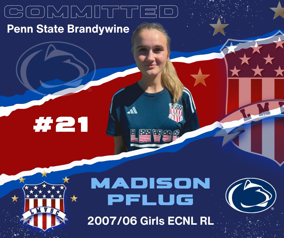 Big congrats to #21 Maddie Pflug (06/07 ECNL-RL) on committing to Penn State Brandywine! ⚽💙 We’re proud of you and excited to see what’s next. #LMVSC #CollegeBound #PennStateBrandywine