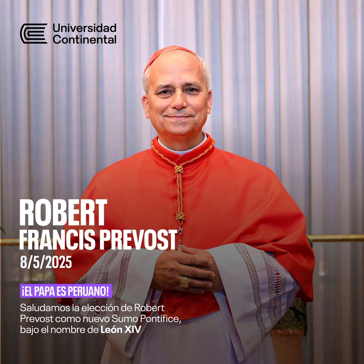 ¡Habemus Papam! 🤍

Robert Francis Prevost, peruano nacido en EE. UU., será el nuevo Papa, León XIV.

Desde la UC, conmemoramos un hito que llena de orgullo al Perú y al mundo. Celebramos una elección que reconoce su fe, vocación y compromiso con la Iglesia. ✝️