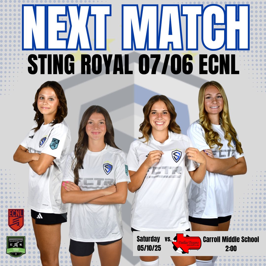 Sting Royal 07/06G ECNL (@stngroyal06ecnl) on Twitter photo Final <a href="/ECNLgirls/">ECNL Girls</a> match
Letโs go! ๐๐ช๐ผ
<a href="/RockyMonk8/">Rocky Monk</a> <a href="/StingSoccerClub/">Sting Soccer Club</a> <a href="/ImYouthSoccer/">ECNL/GA/Recruiting/College Soccer</a> <a href="/TopDrawerSoccer/">TopDrawerSoccer</a> <a href="/TheSoccerWire/">SoccerWire</a> <a href="/PrepSoccerTX/">Prep Soccer Texas</a> Final <a href="/ECNLgirls/">ECNL Girls</a> match
Letโs go! ๐๐ช๐ผ
<a href="/RockyMonk8/">Rocky Monk</a> <a href="/StingSoccerClub/">Sting Soccer Club</a> <a href="/ImYouthSoccer/">ECNL/GA/Recruiting/College Soccer</a> <a href="/TopDrawerSoccer/">TopDrawerSoccer</a> <a href="/TheSoccerWire/">SoccerWire</a> <a href="/PrepSoccerTX/">Prep Soccer Texas</a>
