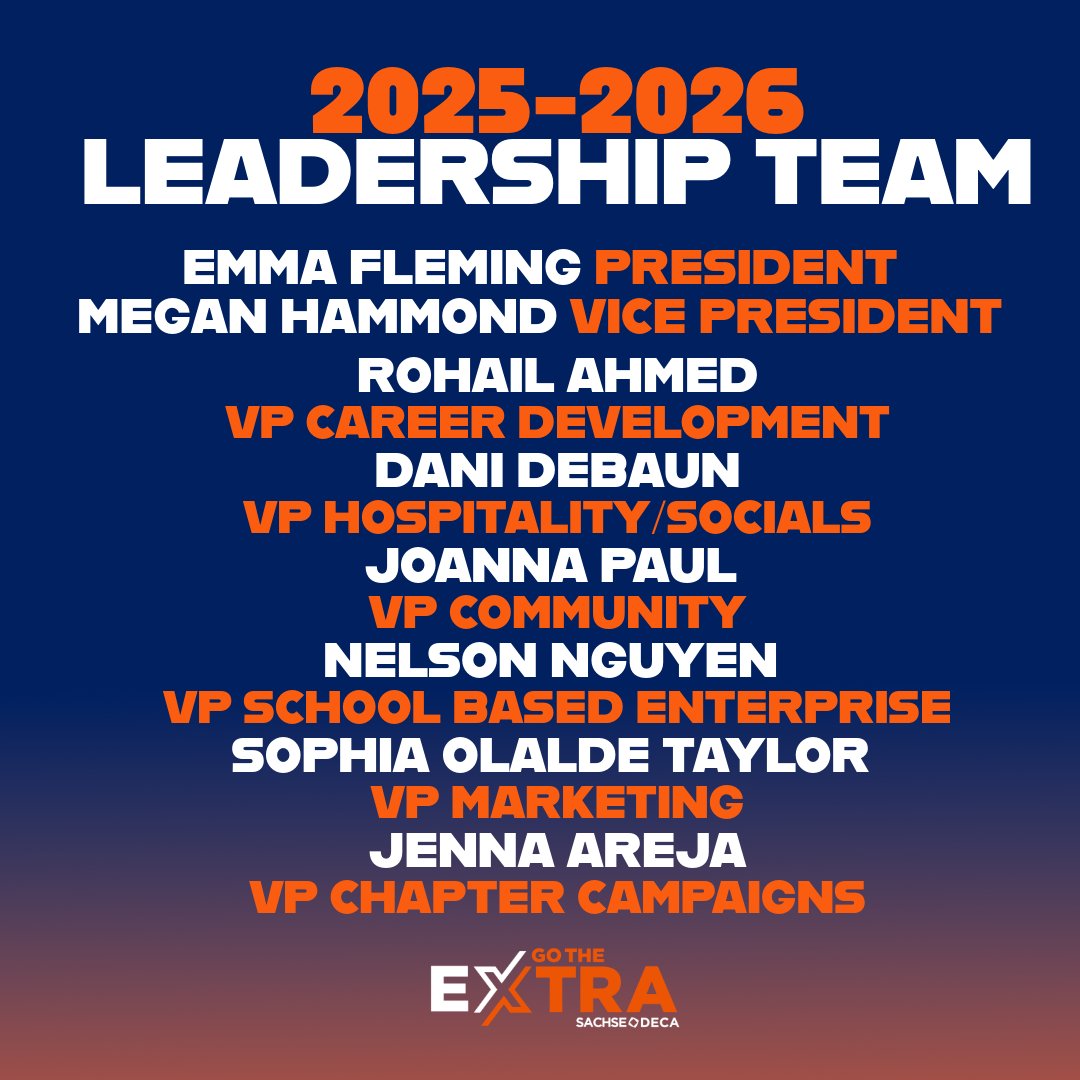 SachseDECA's tweet image. CONGRATULATIONS to our 2025-2026 Sachse DECA Leadership Team! #GoTheExtra #RunMustangsRun 🐎
