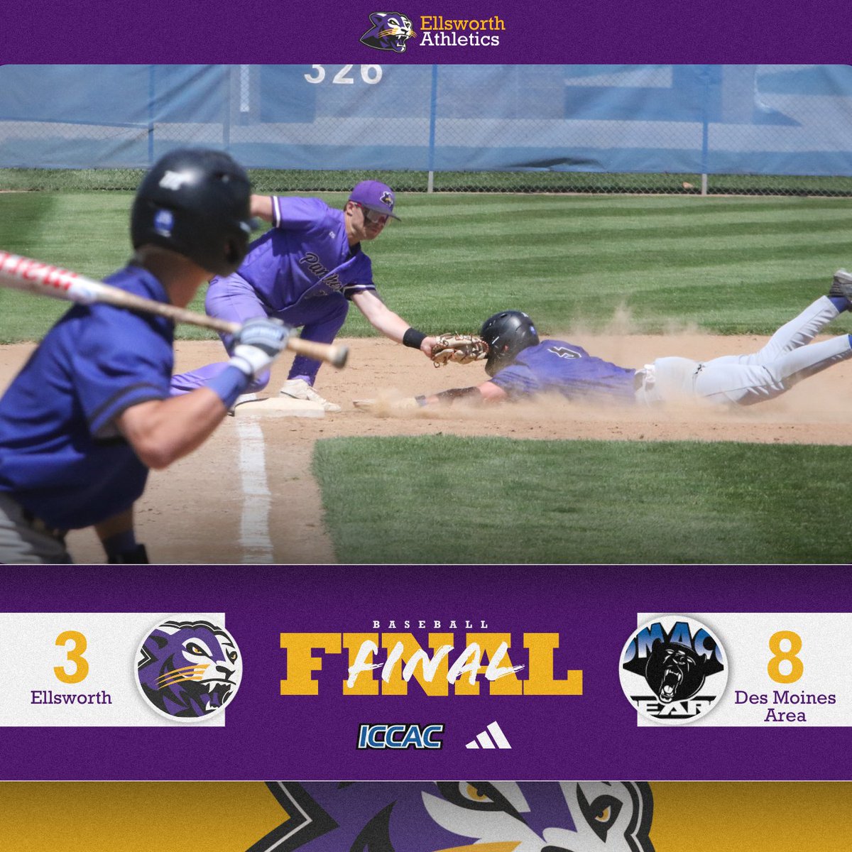 Ellsworth CC Athletics (@athleticsecc) on Twitter photo ๐๐ข๐ฏ๐ต๐ฉ๐ฆ๐ณ๐ด ๐ฑ๐ญ๐ข๐บ ๐ข๐จ๐ข๐ช๐ฏ ๐ต๐ฐ๐ฏ๐ช๐จ๐ฉ๐ตโพ๏ธ
DMACC broke open a tied contest in the ninth inning to knock Ellsworth into tonight's elimination game against the Kirkwood/Northeast loser, currently slated for 7:00 PM, but will likely start later.
#NJCAABaseball ๐๐ข๐ฏ๐ต๐ฉ๐ฆ๐ณ๐ด ๐ฑ๐ญ๐ข๐บ ๐ข๐จ๐ข๐ช๐ฏ ๐ต๐ฐ๐ฏ๐ช๐จ๐ฉ๐ตโพ๏ธ
DMACC broke open a tied contest in the ninth inning to knock Ellsworth into tonight's elimination game against the Kirkwood/Northeast loser, currently slated for 7:00 PM, but will likely start later.
#NJCAABaseball