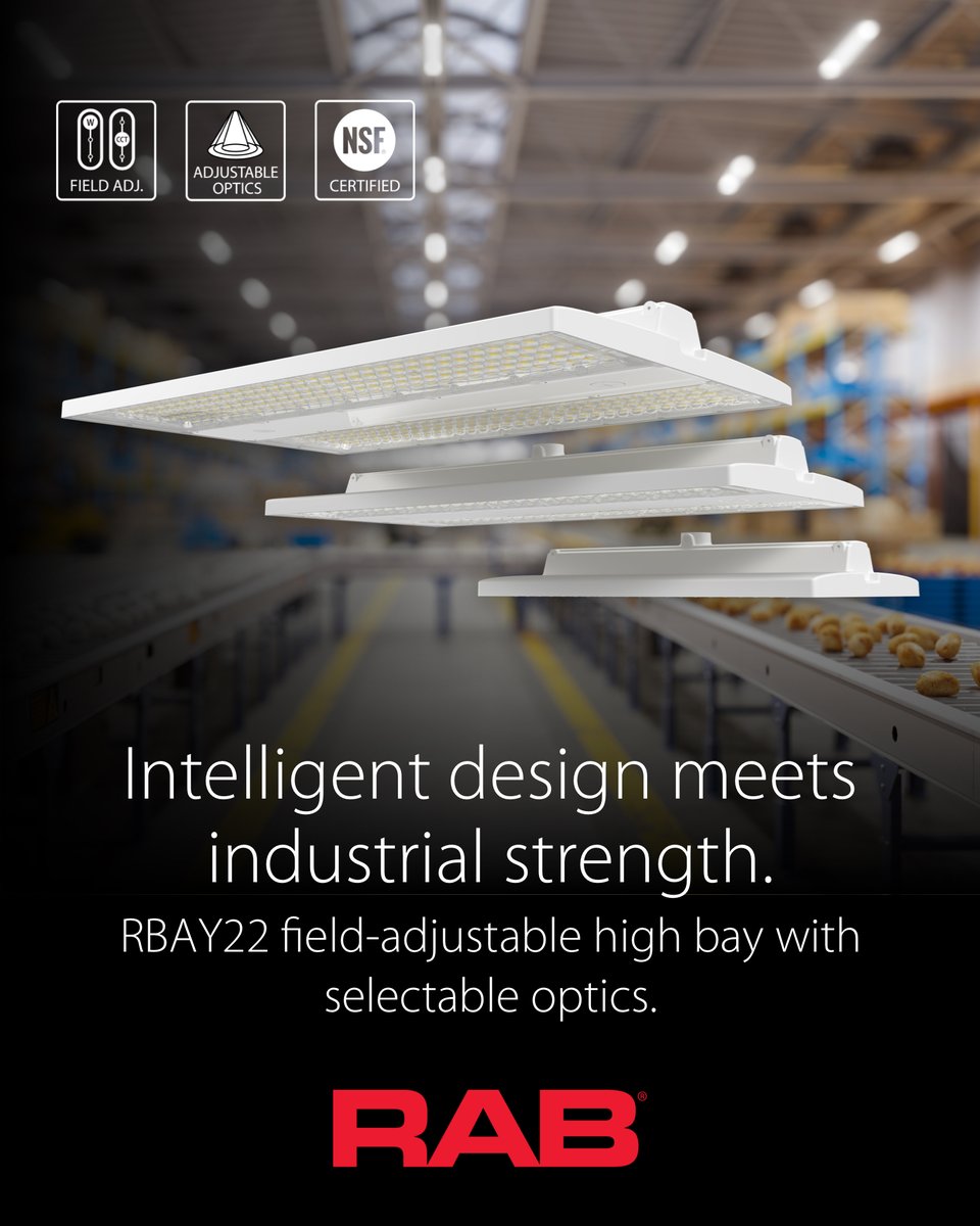Exciting news! Our “22” portfolio now features the RBAY22 linear high bay. Customize beam angles, wattage, and color temperature. Perfect for food processing with NSF rating and 48,000 lm output. Smart control ready, 5-year warranty. Learn more: hubs.ly/Q03lHqV40