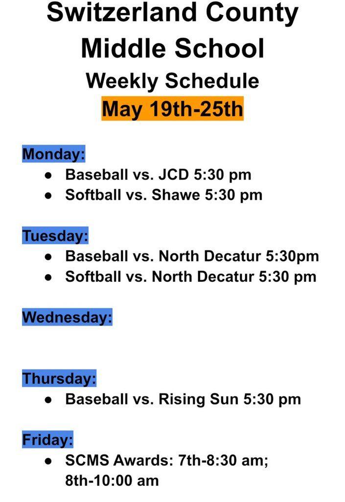 What's happening over the next two weeks @ SCMS...
