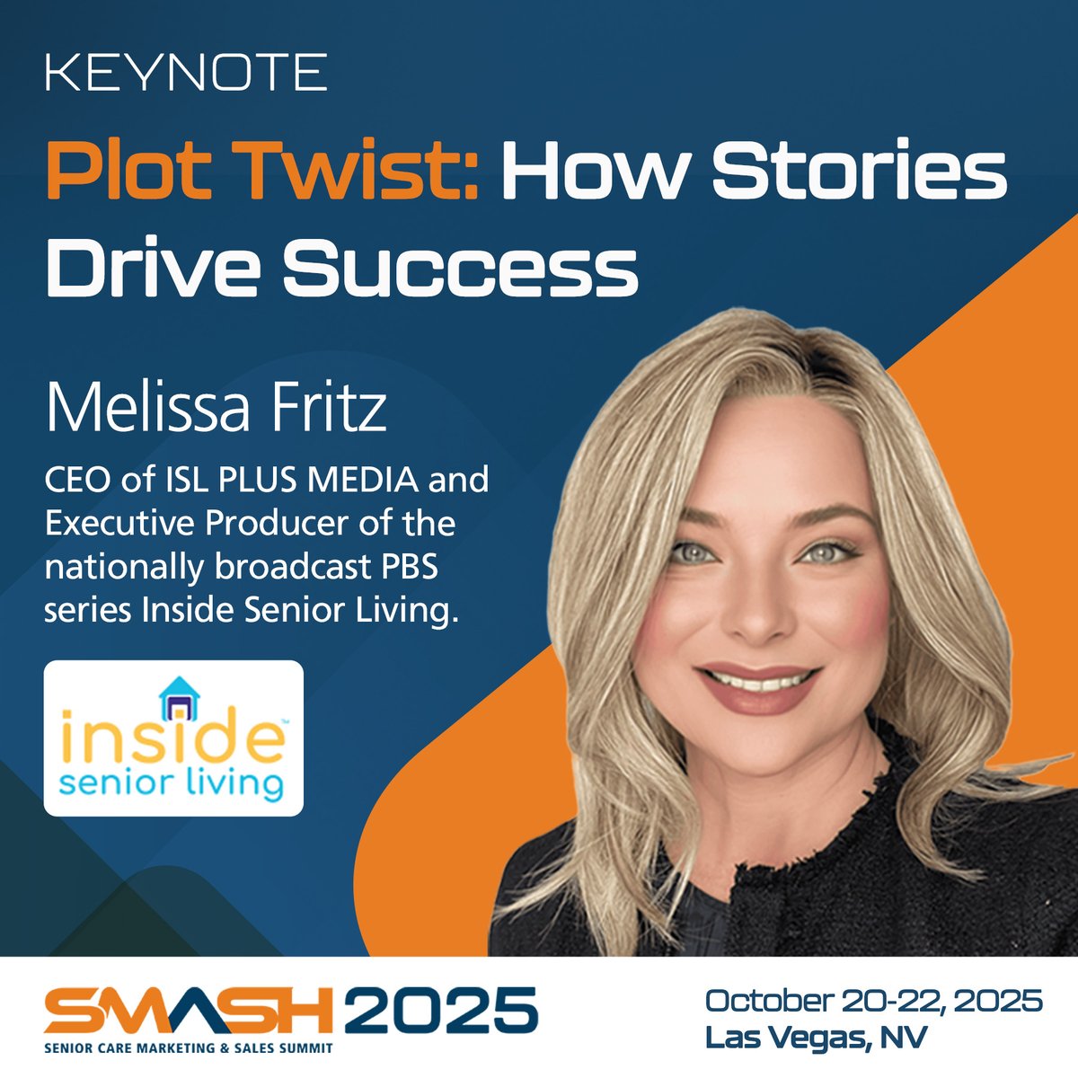 Keynote Alert: Melissa Fritz, CEO of ISL PLUS MEDIA &amp; Exec Producer of Inside Senior Living, takes the stage at #SMASH2025!

Her talk will inspire you to rethink how you sell, connect &amp; lead.

Join us Oct 20–22, 2025 | Las Vegas

hmpglobalevents.com/smash