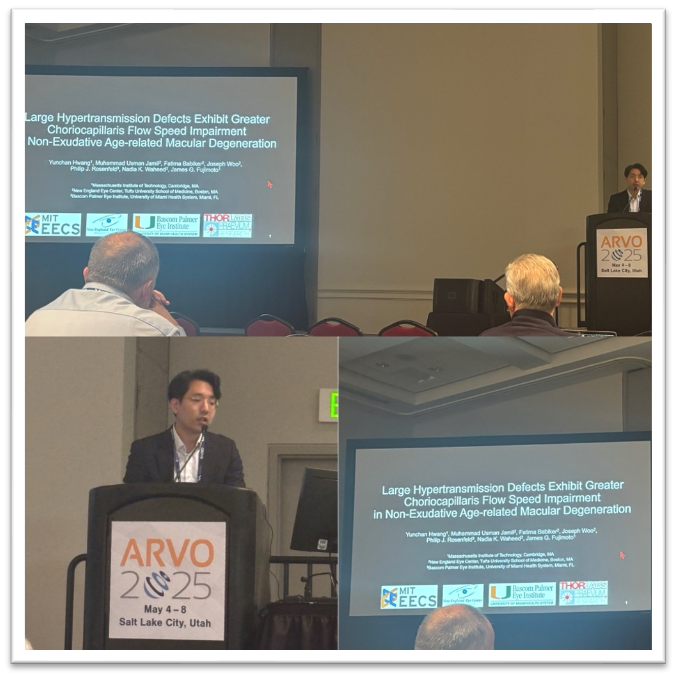 OCT_Waheed's tweet photo. Yunchan Hwang, MS, from the Fujimoto Lab presenting a study done in collaboration with the Tufts OCT lab on choriocapillaris blood flow speed in patients with age related macular degeneration at ISIE 2025. #ARVO 2025 @tuftsmcresearch, @OCT_Waheed https://t.co/sXaQFO2SZN
