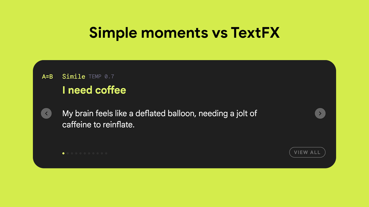 GoogleLabs's tweet image. #TextFX’s Simile tool is like your well-read, poetic, sometimes verbose friend that’s a little extra but you love that about them.