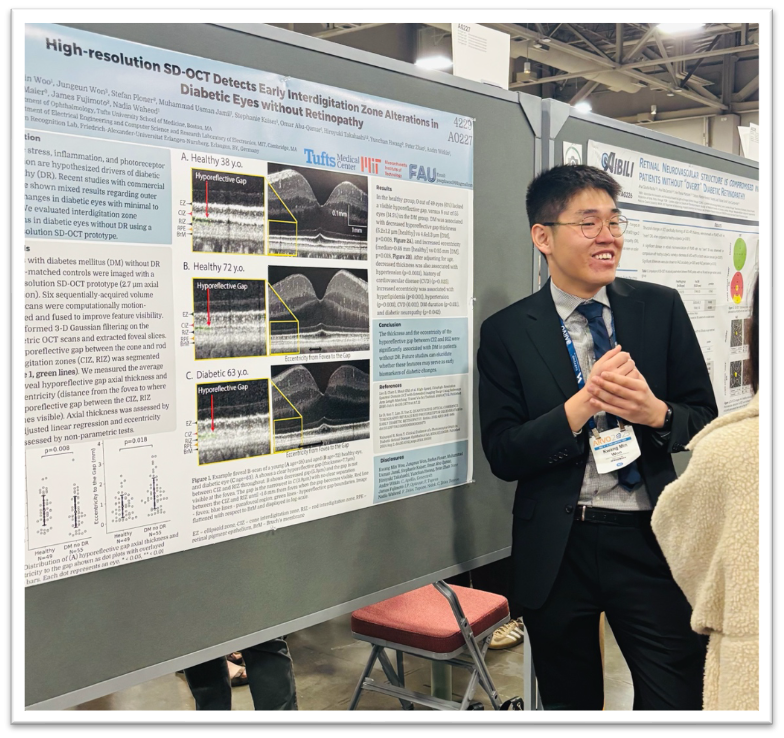 OCT_Waheed's tweet photo. Our OCT research fellow Kwang Min Woo presenting his poster on high-resolution SD-OCT findings in diabetic patients without retinopathy at ARVO 2025. #TuftsMedicine #arvo2025  @TuftsMCResearch  @OCT_Waheed  @TuftsMedicine https://t.co/7QY3CcRDBf