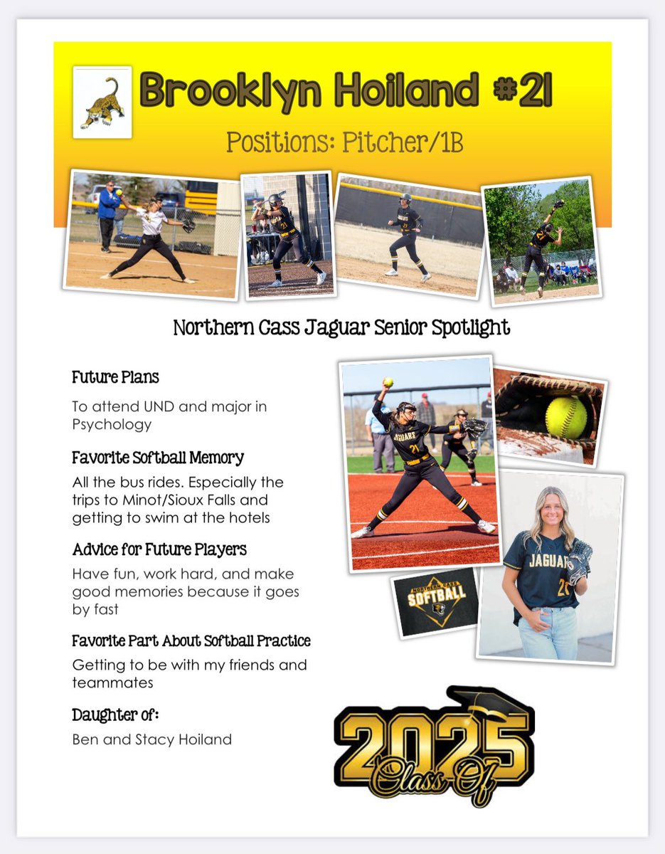 Senior Spotlight🥎
🖤#21 Brooklyn Hoiland 💛