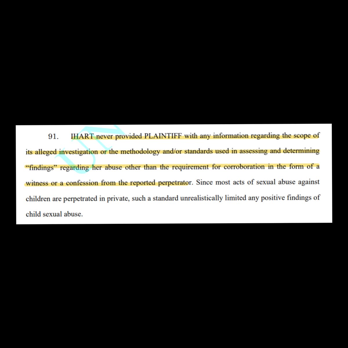 According to the recent complaint, IHART, Ethnos360's investigation process coordinated by Theresa Sidebotham (Telios Law), required either a witness or a confession by the perpetrator in order to corroborate the abuse of the MK plaintiff.