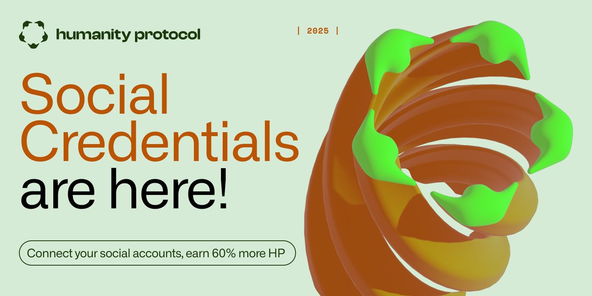 Social Credentials are here! 🖐️

You can now boost your daily rewards by connecting your social accounts to your Human ID — up to 60% more HP per day.

Social credentials will also be considered for airdrop eligibility. 👀

The details 🧵⬇️