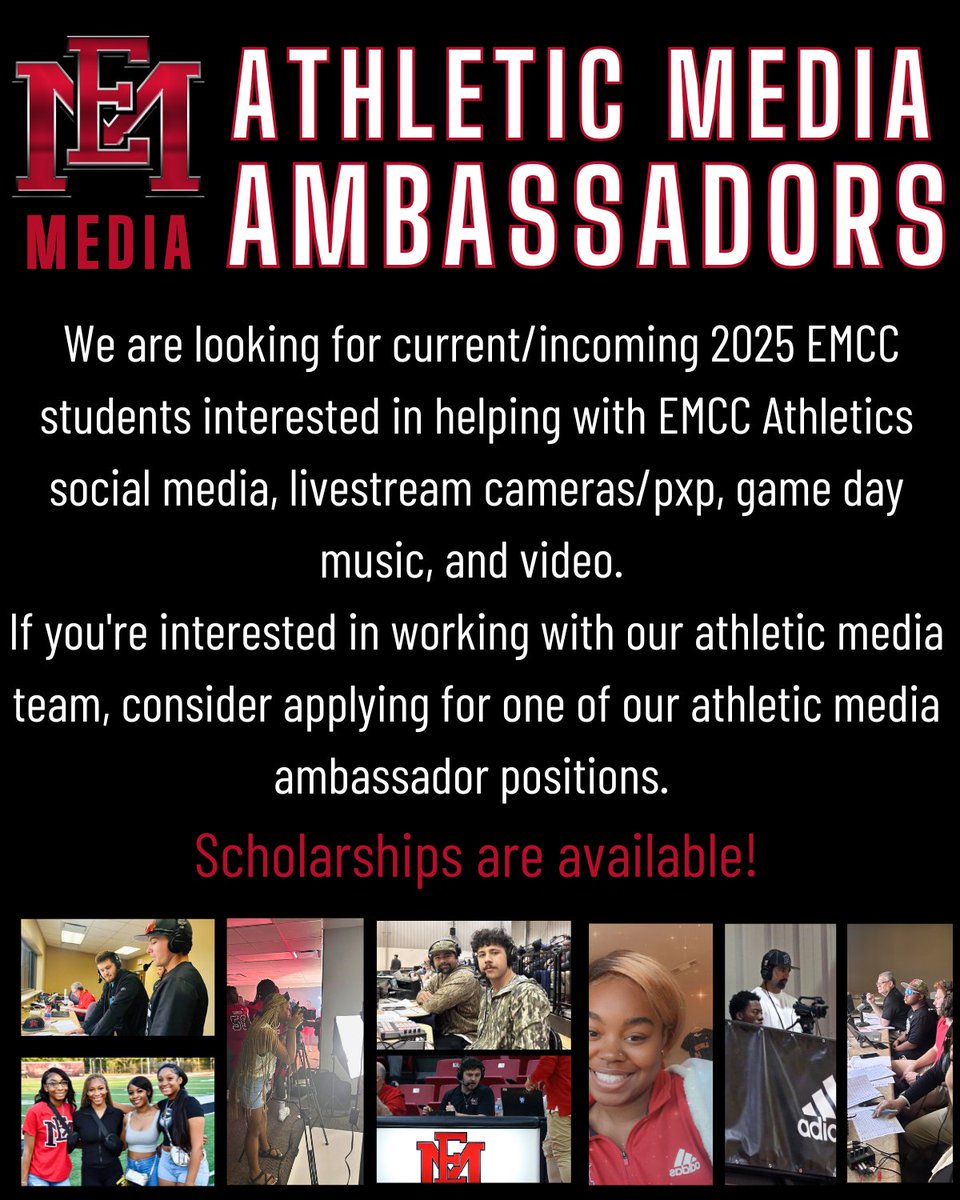 EMCC Athletics (@emccathletics) on Twitter photo Are you interested in working with the EMCC athletic media team? The application process is underway to be a 2025-26 Athletic Media Ambassador! If you are interested, email mcody@eastms.edu to get on the email list for further information on the application and interview process. Are you interested in working with the EMCC athletic media team? The application process is underway to be a 2025-26 Athletic Media Ambassador! If you are interested, email mcody@eastms.edu to get on the email list for further information on the application and interview process.
