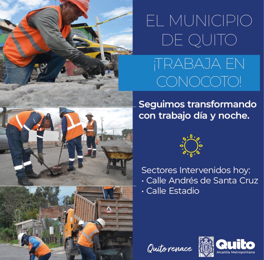 zona_loschillos's tweet photo. 👏🏽👷🏽 #QuitoNoSeDetiene | Como anunciamos, trabajamos en mejoramiento vial en Conocoto.
Hoy intervenimos calles clave del sector Armenia.
• Calle Andrés de Santa Cruz
• Calle Estadio

Esto es parte del compromiso del Alcalde @pabelml , por una ciudad que progresa.

#QuitoRenace https://t.co/NjI08lN6zz