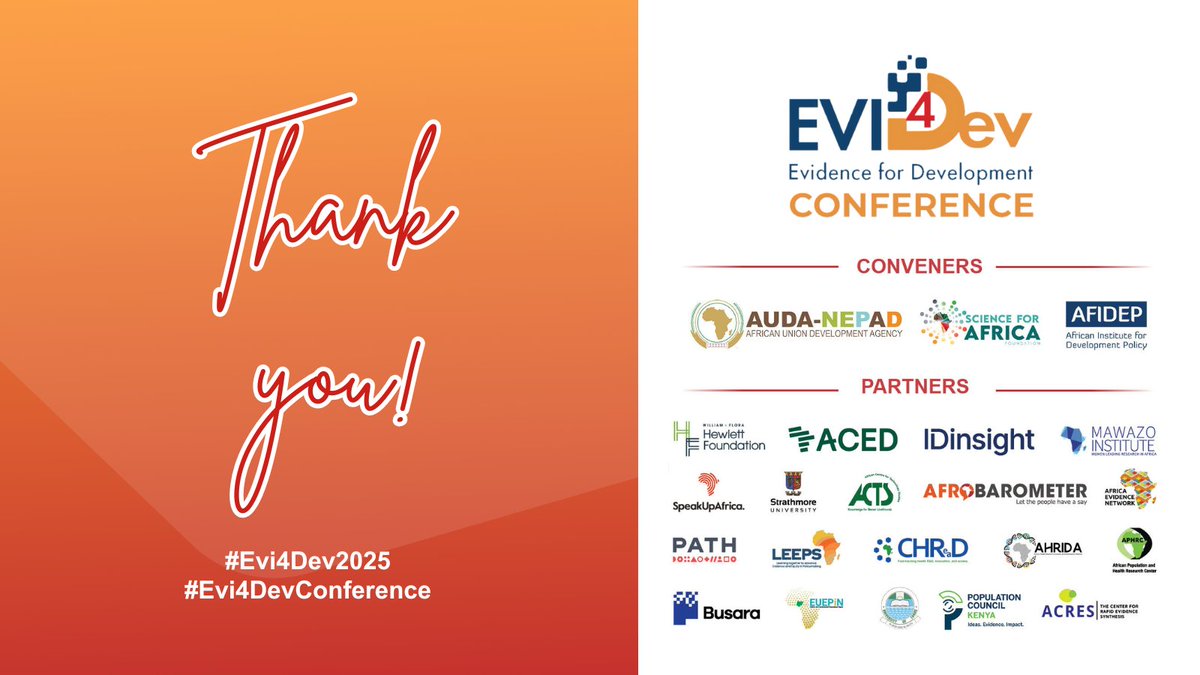 Evi4DevCon's tweet image. Deliberations at #Evi4Dev2025 reaffirmed the vital role of evidence, science, innovation and technology in shaping policies that are not only effective but also sustainable and equitable. Thank you to all, and we hope to return in 2027 with major wins!
#Evi4DevConference #EIDM