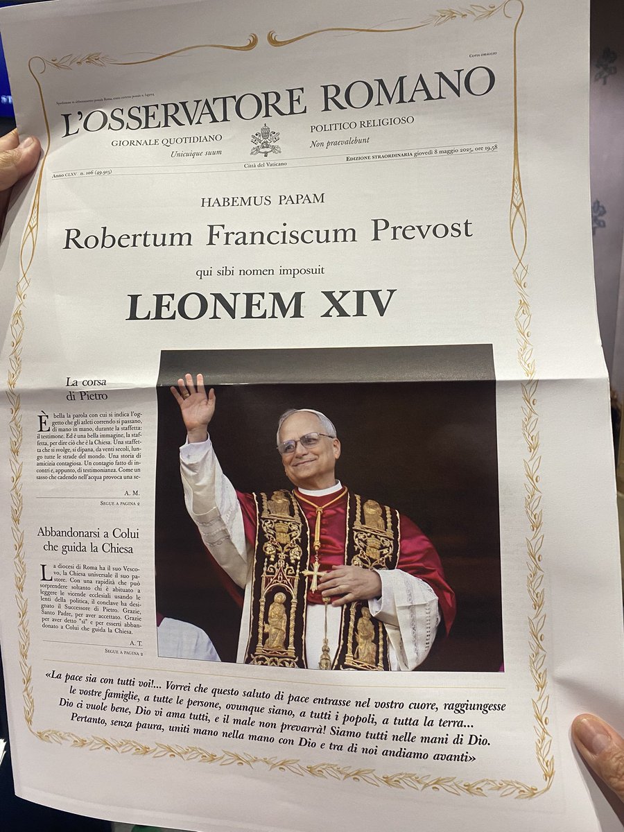 Recién salido! El Osservatore Romano con el nuevo papa Leon XIV