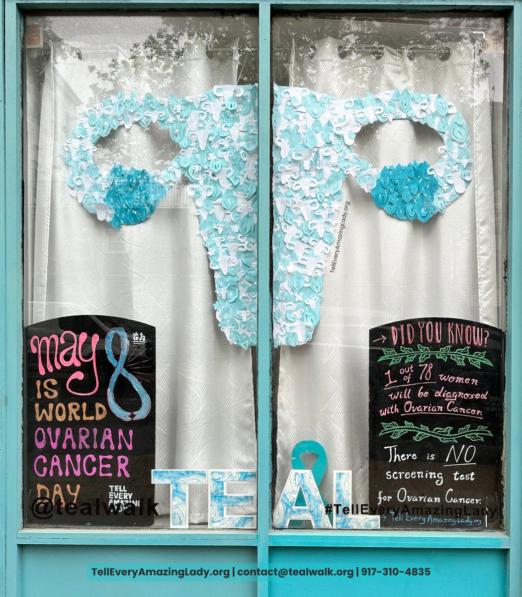 In honor of World Ovarian Cancer Day our Art Assistant created an amazing paper installation of a life-size uterus and ovaries that is hanging in the windows of our T.E.A.L.® Community Center in Brooklyn, the ONLY ovarian cancer community center in the United States. It