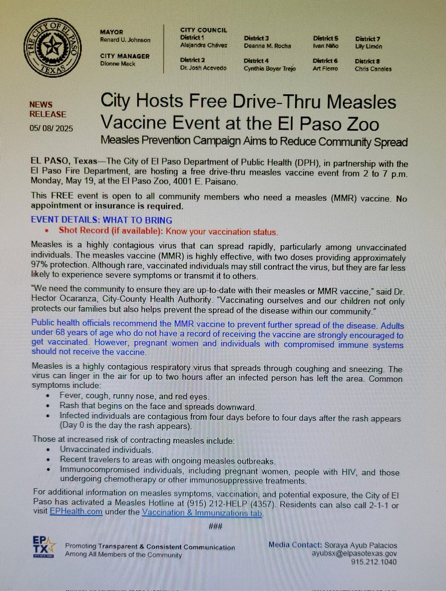 City host Free - Drive thru Measels at El Paso Zoo. #TISDPROUD <a href="/TornilloISD/">Tornillo I.S.D.</a>