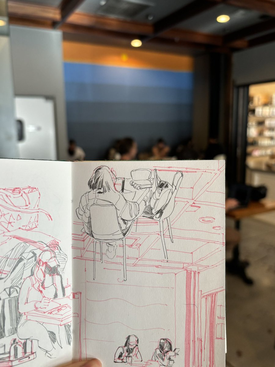 trunadraws's tweet image. sketched girl at the cafe till we made eye contact and i had to evacuate 🙈