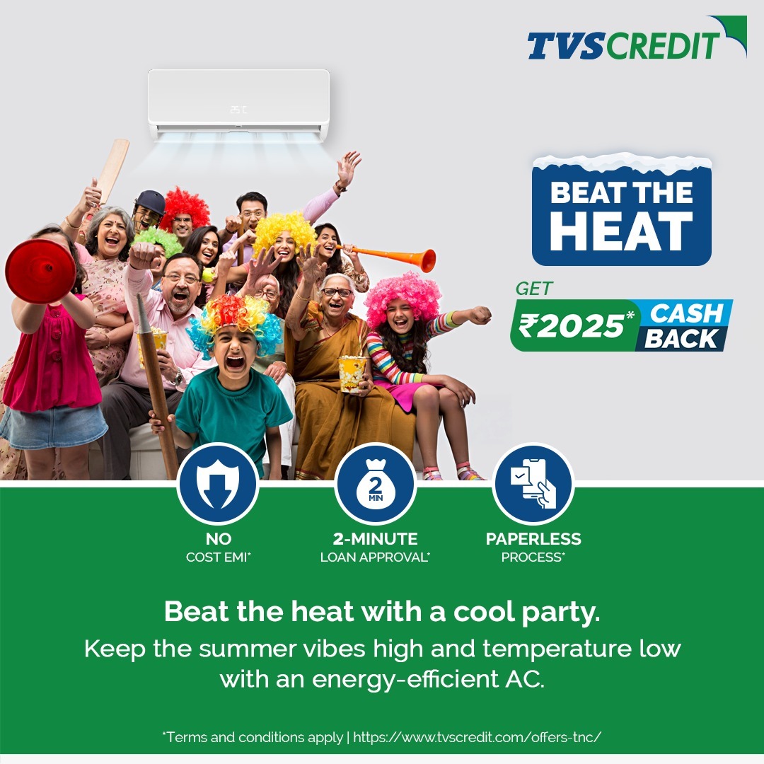 Host the perfect summer party for your loved ones without worrying about energy bills. Get Rs 2025 cashback on the purchase of any consumer durable. 

To learn more about our consumer durable loans visit tvscredit.com/loans/consumer…

T&amp;C apply. Visit tvscredit.com/offers-tnc/ for more