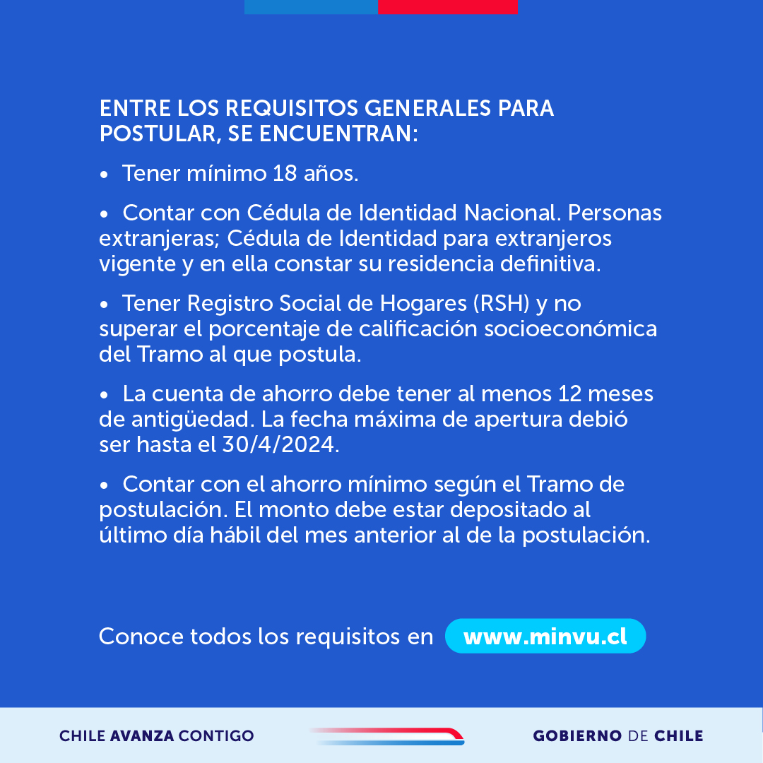 😀 ¡Queremos que realices una buena postulación!

📝 Desde el 19 hasta el 30 de mayo comienzan las postulaciones para el subsidio del Programa #SectoresMedios (DS1) y estos son algunos de los principales requisitos.

☝️ Toda la información en minvu.cl