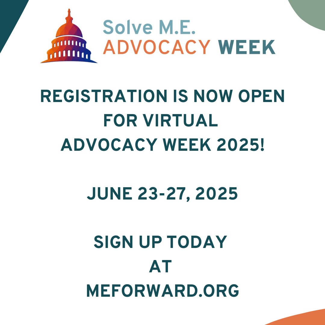 PlzSolveCFS's tweet image. Sign up today for Solve’s Virtual Advocacy Week, June 23-27, 2025!  Make your voice heard – help educate Congress about #MECFS and associated conditions. 
Register by May 12 at MEForward.org and invite a friend to sign up too!
ow.ly/mCKu50VhCcY
 #MEForward