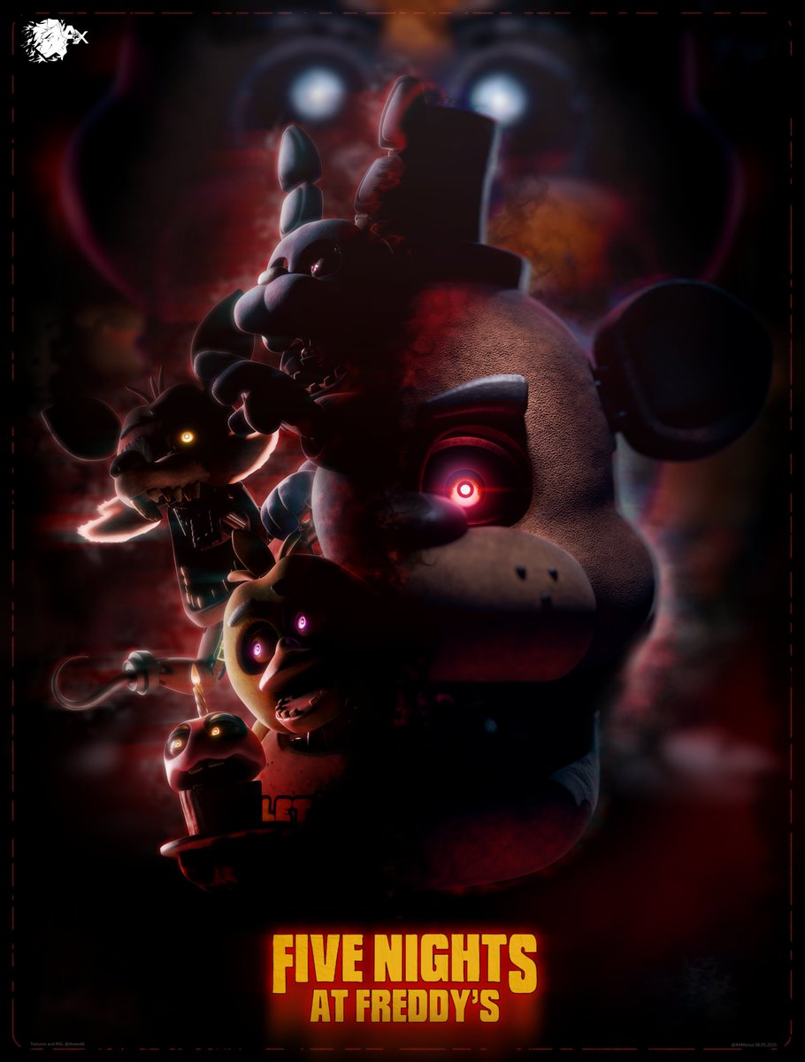 Heyoo I got something new for you guys! One of my biggest FNAF1 posters. Massive thanks to my amazing friend <a href="/dexez66/">Dex. 🇺🇦 (Commissions: FULL SLOTS!)</a>  who gave me these retextures!
She did an amazing job making them so high quality, you should go follow her :)
#fivenightsatfreeddys  #fnafmovie #FreddyFazbear