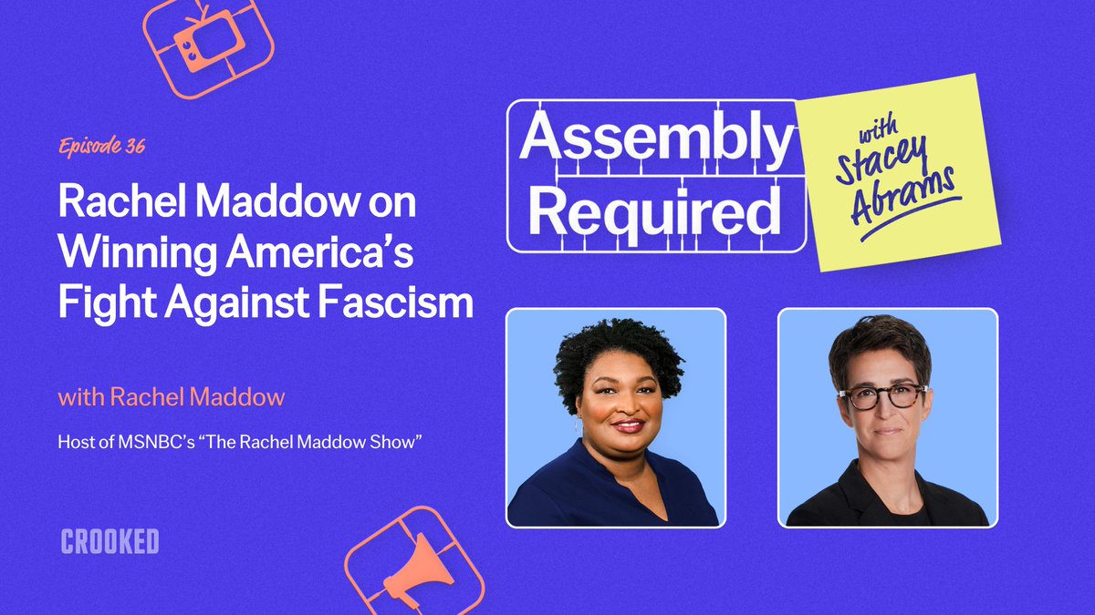 CrookedMedia's tweet image. Listen to a new episode of Assembly Required with Stacey Abrams, ft. @maddow! @staceyabrams
Wherever you get your podcasts: Go.Crooked.com/Stacey