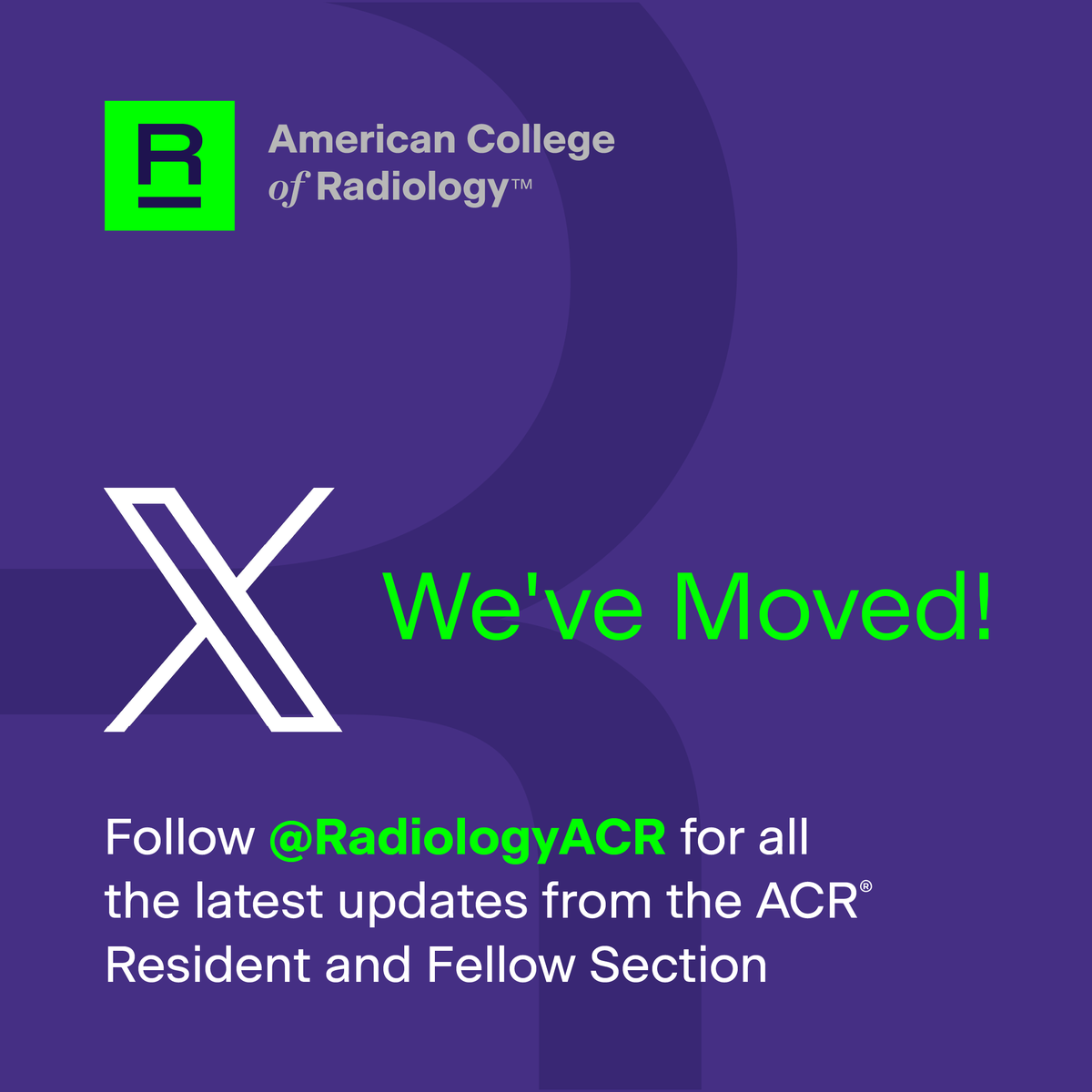 ACR RFS (@acrrfs) on Twitter photo 🚨 We’ve moved! 🚨
For all the latest ACR RFS information, resources and events, follow <a href="/RadiologyACR/">American College of Radiology</a> and use #ACRRFS. 🚨 We’ve moved! 🚨
For all the latest ACR RFS information, resources and events, follow <a href="/RadiologyACR/">American College of Radiology</a> and use #ACRRFS.