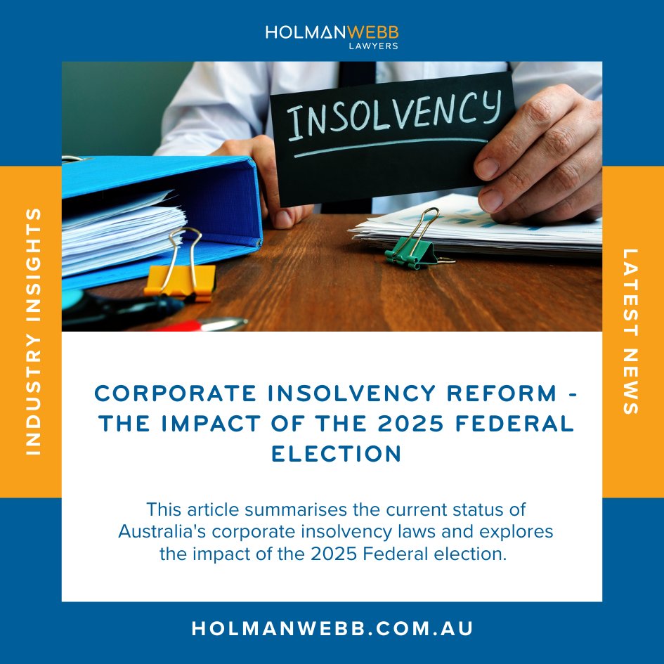 In our latest article, Chris Hadley looks at the impact of the recent Federal election on Australia's corporate insolvency laws. 

Article available here: holmanwebb.com.au/blog/848/corpo…
