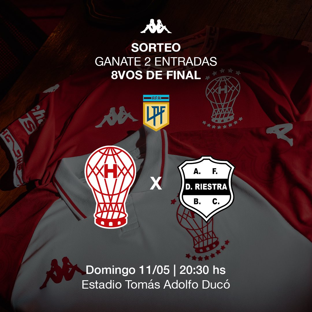 ¡SORTEO! 😉

Este domingo <a href="/CAHuracan/">CA Huracán</a> se juega el pase a los 4tos de final de la Liga Profesional y vos podes ganarte dos entradas. 

👉🏻 Dale like a este tweet.
👉🏻 Seguí a <a href="/Kappa_Argentina/">Kappa Argentina</a> 
👉🏻 Etiquetá a tu acompañante 

Anunciamos al ganador mañana a las 18 hs.