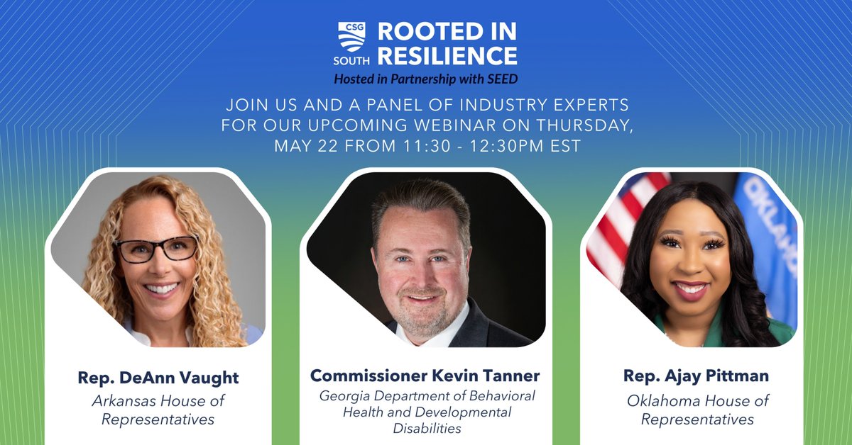 Rural communities face urgent #mentalhealth and #workforce challenges.

Join CSG South, in partnership with SEED, for a timely discussion on how Southern leaders are advancing real #policysolutions.

📅 May 22 | 11:30 a.m. ET
🔗 Register: bit.ly/ruralhealthsol…