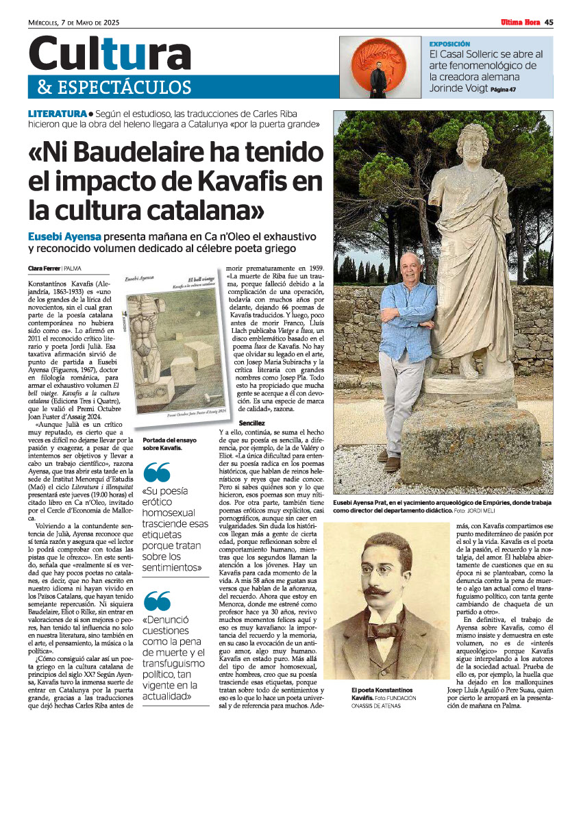 Edicions Tres i Quatre (@editorial_3i4) on Twitter photo A l'Última Hora d'ahir, <a href="/claraferrer3/">Clara Ferrer</a> hi publicava aquest magnífic reportatge sobre 'El bell viatge. Kavafis a la cultura catalana', d'Eusebi Ayensa A l'Última Hora d'ahir, <a href="/claraferrer3/">Clara Ferrer</a> hi publicava aquest magnífic reportatge sobre 'El bell viatge. Kavafis a la cultura catalana', d'Eusebi Ayensa