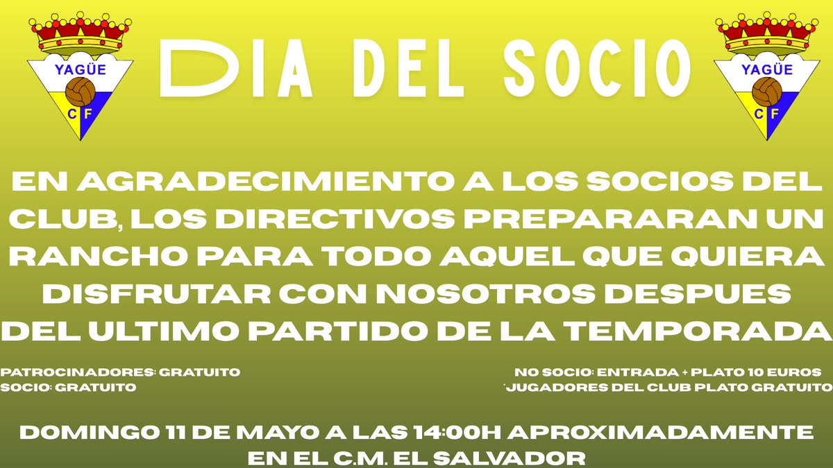 🚨🚨DIA DEL SOCIO🚨🚨
Os esperamos el Domingo en EL SALVADOR.
💛💛VAMOS YAGÜE💛💛