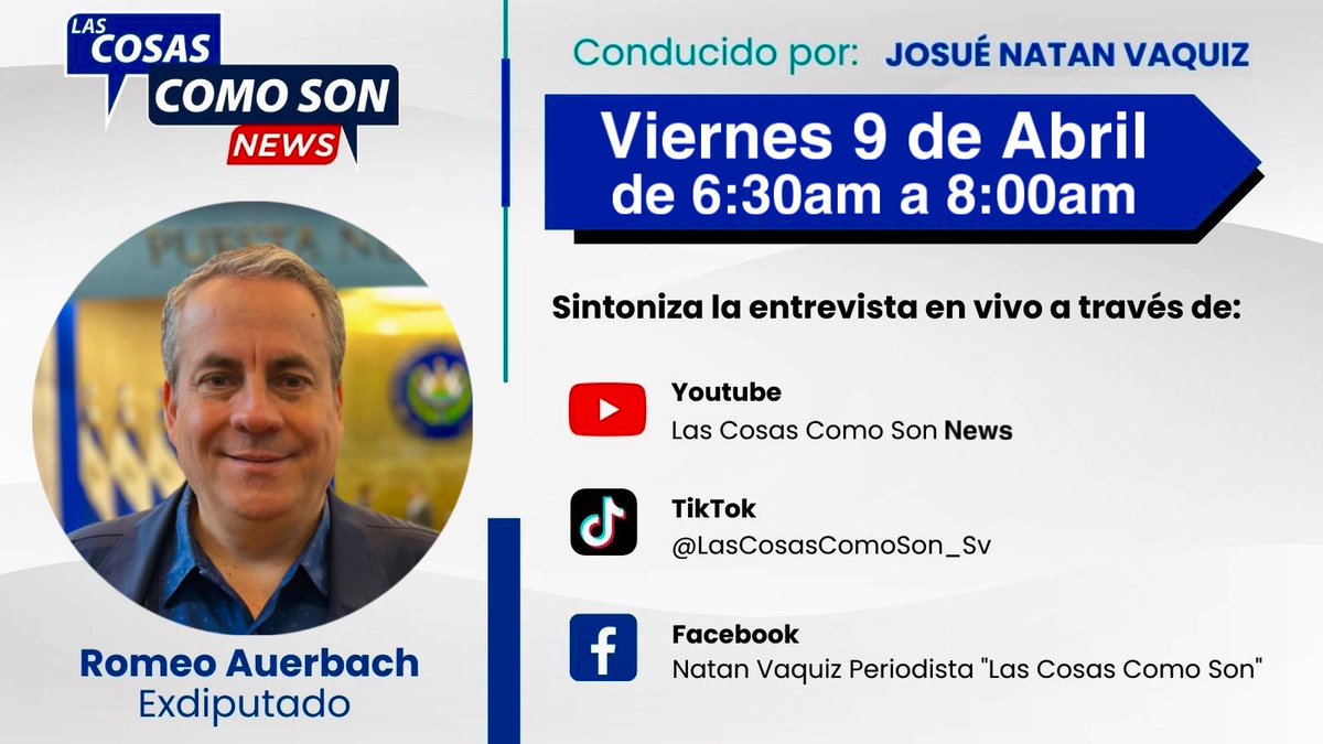 Romeo Auerbach (@romeoauerbach) on Twitter photo Mañana en <a href="/LasCosaComoSon_/">Las Cosas Como Son</a> 
6:30am   |   los espero 🖖 Mañana en <a href="/LasCosaComoSon_/">Las Cosas Como Son</a> 
6:30am   |   los espero 🖖