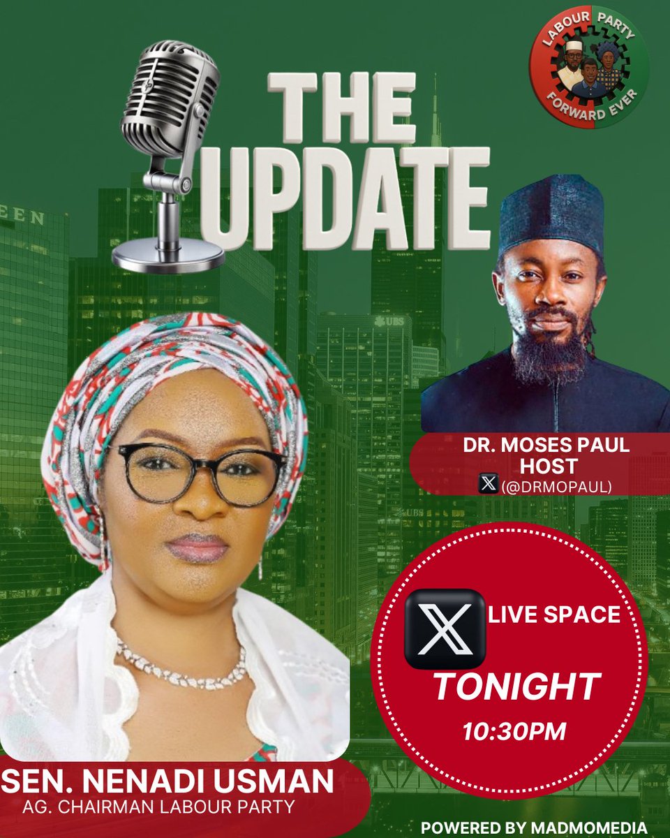 Sen. Nenadi Usman (@sennenadiusman) on Twitter photo I will be Live on Xspace tonight to discuss. 10:30pm tonight.
Host - <a href="/Drmopaul/">Dr Mo (Moses Paul)</a>
Co- host - <a href="/MadMoNews/">MadMo News</a>
Kindly tune in... I will be Live on Xspace tonight to discuss. 10:30pm tonight.
Host - <a href="/Drmopaul/">Dr Mo (Moses Paul)</a>
Co- host - <a href="/MadMoNews/">MadMo News</a>
Kindly tune in...