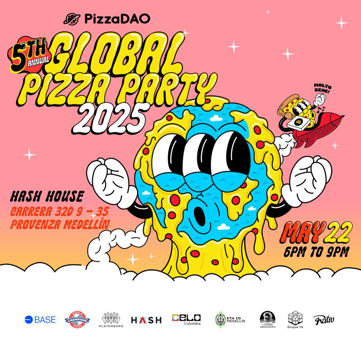 ¡La Global Pizza Party de <a href="/Pizza_DAO/">PizzaDAO 🍕🏴‍☠️</a> llega a Medellín para celebrar el Bitcoin Pizza Day! 🍕 Sumérgete en el ambiente web3 con más de 25,000 asistentes en todo el mundo. ¡Inscríbete y disfruta de pizza, networking y celebración! Registro en el hilo 🥳