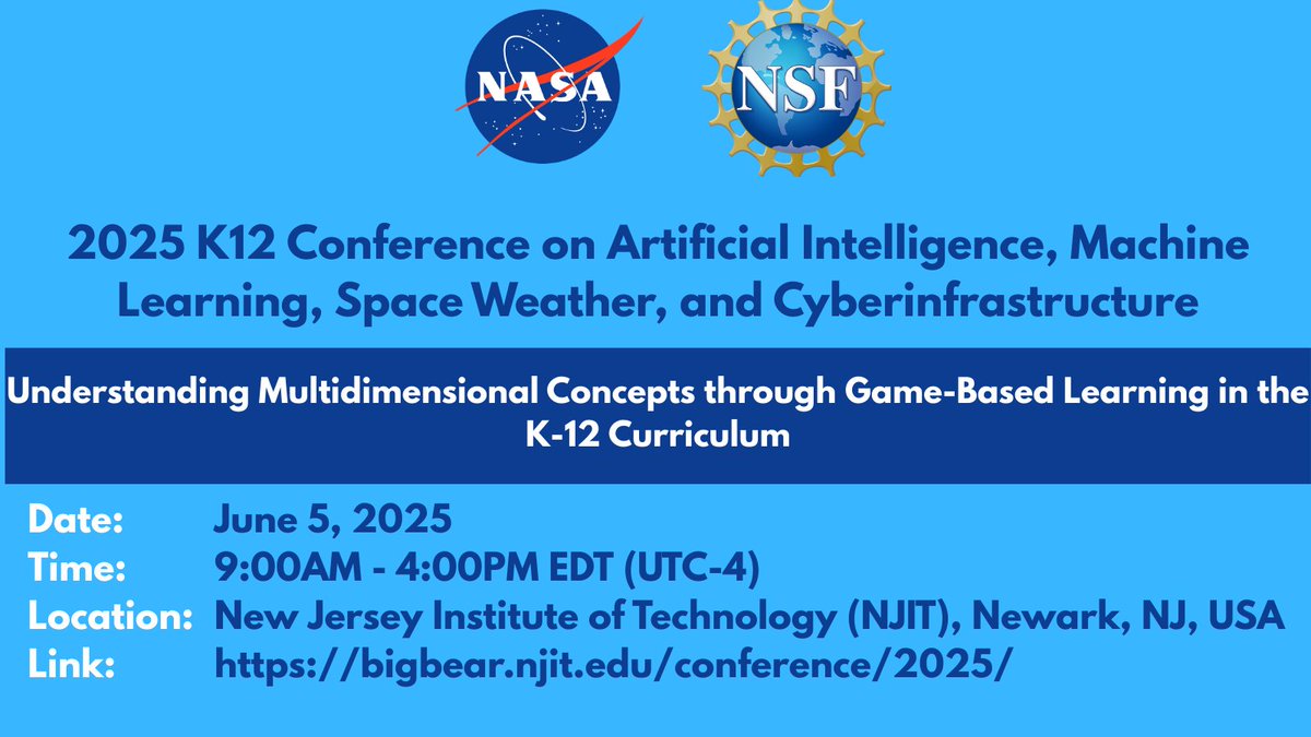 ourtechcoach's tweet image. Excited to be presenting at the 2025 K12 Conference on Artificial Intelligence, Machine Learning, Space Weather, and Cyberinfrastructure at @NJIT! Thank you for the opportunity! @nasa @montclairstateu #NJIT #nasa #nasasocial #nsf #bigbear  Link: bigbear.njit.edu/conference/202…