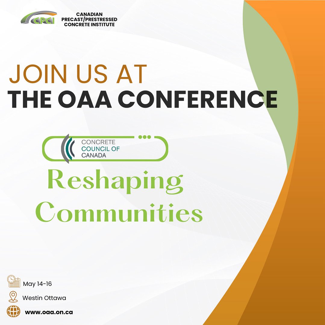 CPCI (@cpci_canada) on Twitter photo The Concrete Council of Canada is exhibiting at the OAA Conference in Ottawa, May 14–16! 
Don’t miss the featured session on “Resilient Low-Carbon Concrete” with top industry leaders — including CPCI President Val Sylaj.
#cpci #conference2025 #concreteconstruction The Concrete Council of Canada is exhibiting at the OAA Conference in Ottawa, May 14–16! 
Don’t miss the featured session on “Resilient Low-Carbon Concrete” with top industry leaders — including CPCI President Val Sylaj.
#cpci #conference2025 #concreteconstruction